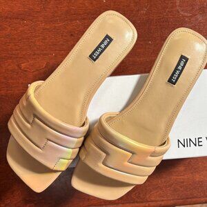 NEW, Never Worn, Nine West Quilted Beige Flat Slides, Size 10
